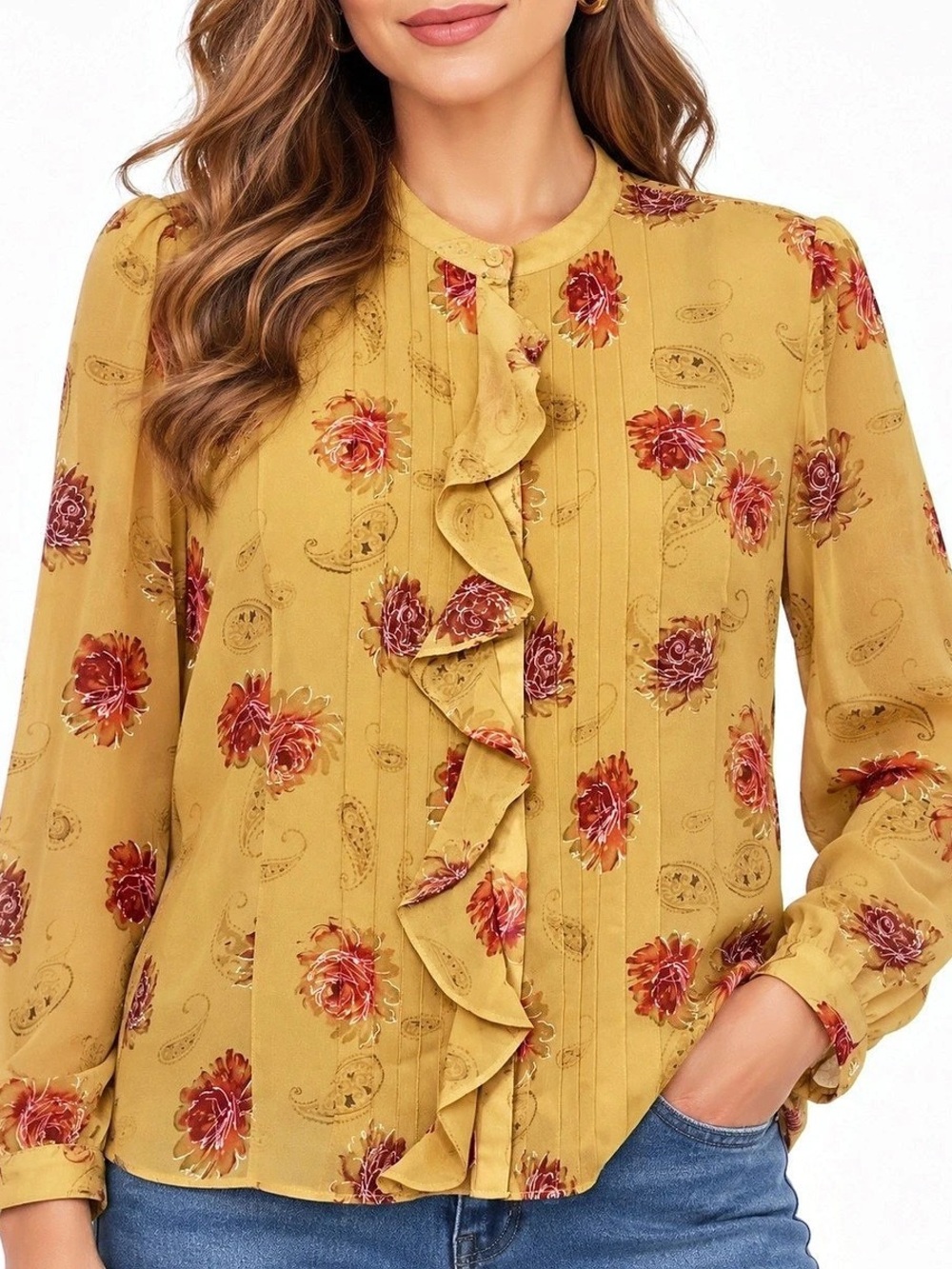Vintage Laura Ashley 100% Silk Floral Paisley Ruffle Blouse Sz 12